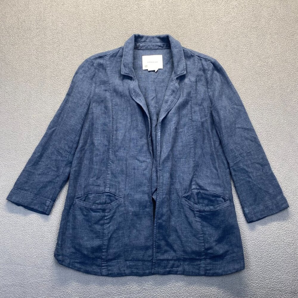 Anthropologie‎ US 6 Navy Open Jacket Linen Blend Nautical Preppy Coastal Beachy